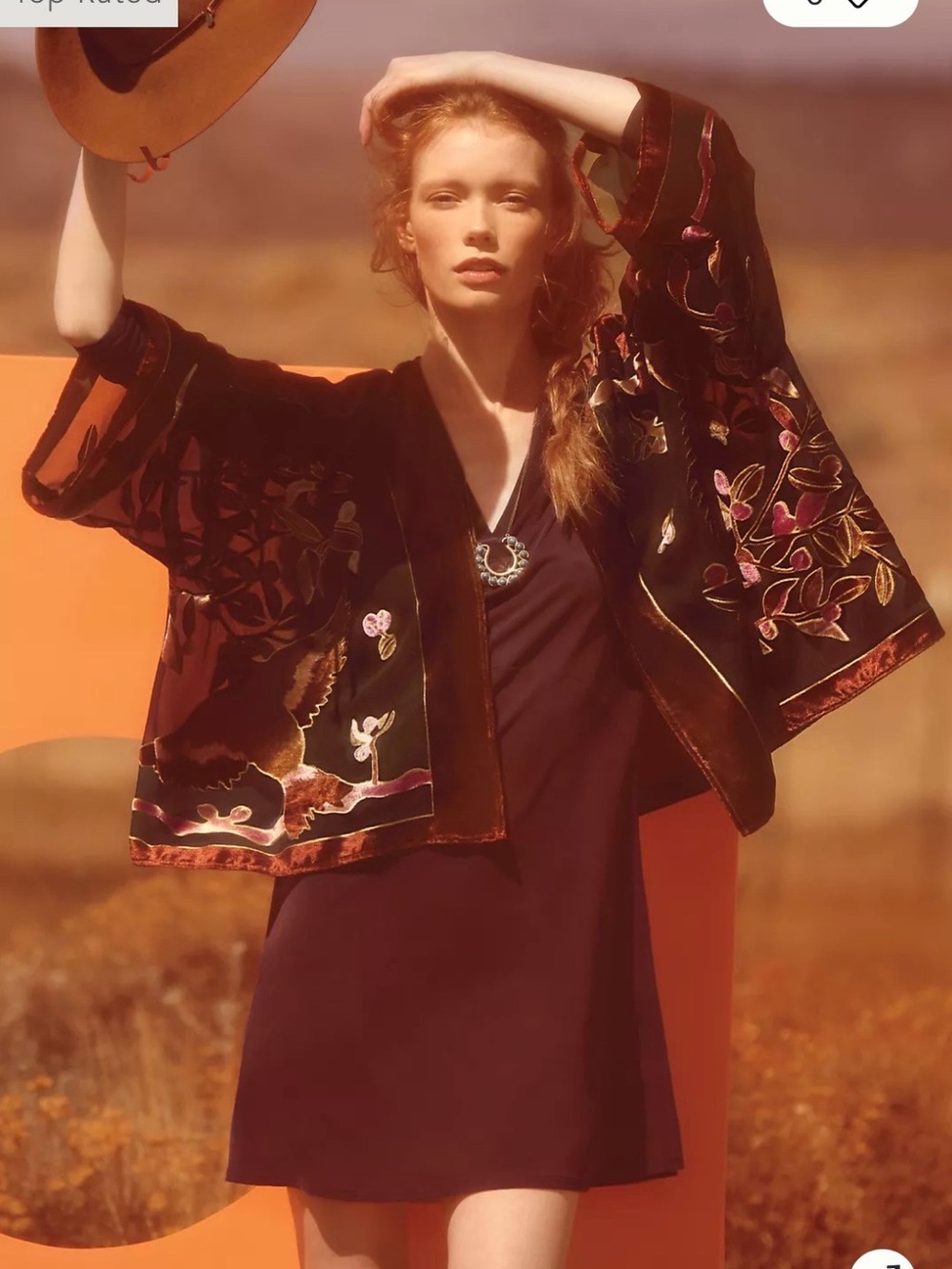Floral Burn Out Velvet-Trimmed Cape in Black & Burgundy Like New